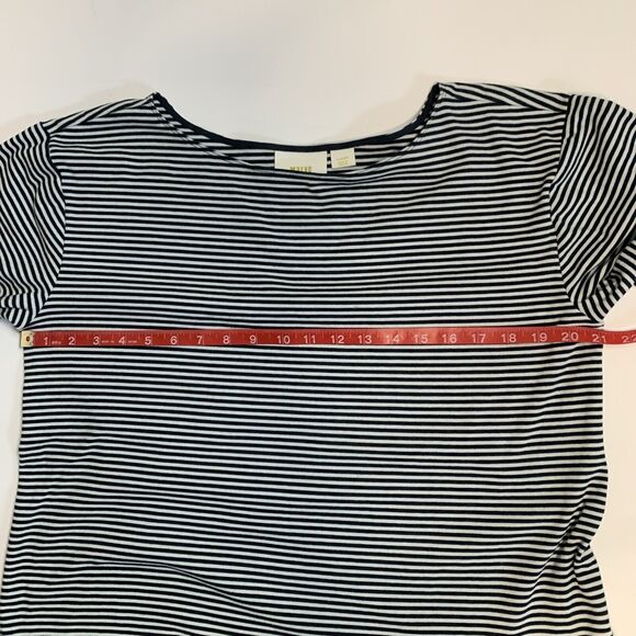 MAEVE Anthropologie Large tunic Top Navy white Stripe Ruffle short sleeve‎ round - Picture 6 of 7